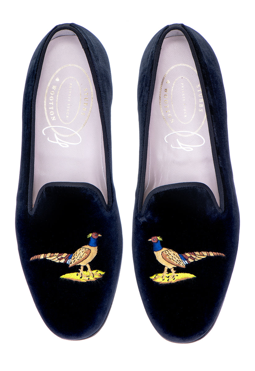 Genuine handmade Stubbs & Wootton slippers. (Pheasant) Pheasants Forest Velvet Slipper (Men) main image 3