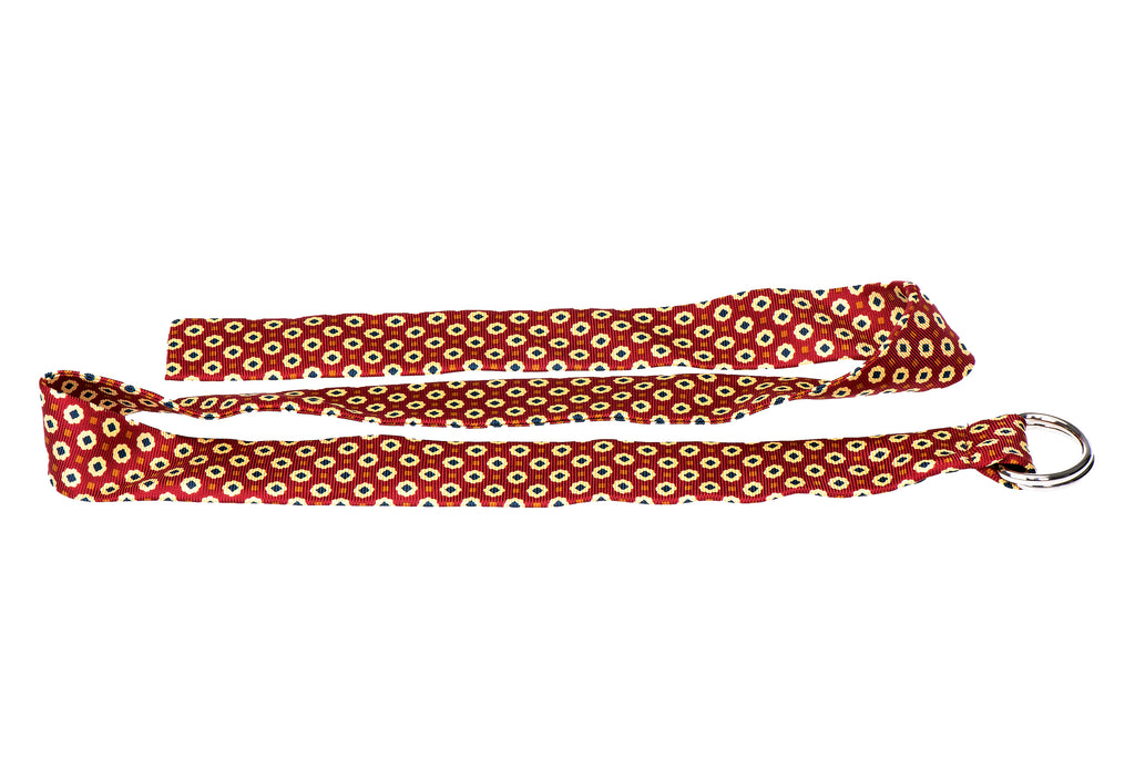 Our Medallion Cranberry Silk Belt item is photographed here against a white background.