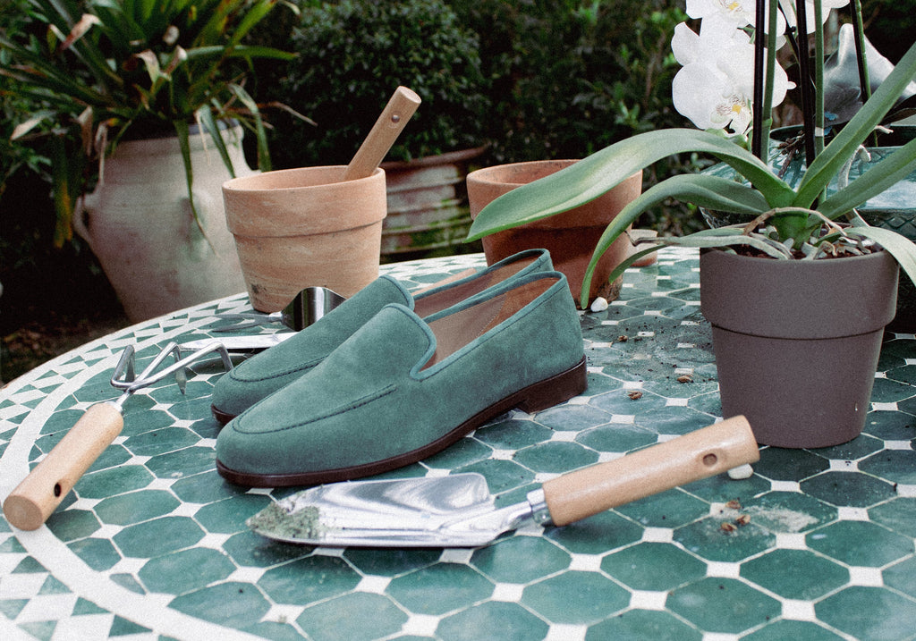 A photograph of our luxury suede Venetian loafer.