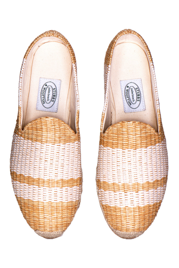 Our Basket Woven Natural & White Gatsby espadrille on a white background.