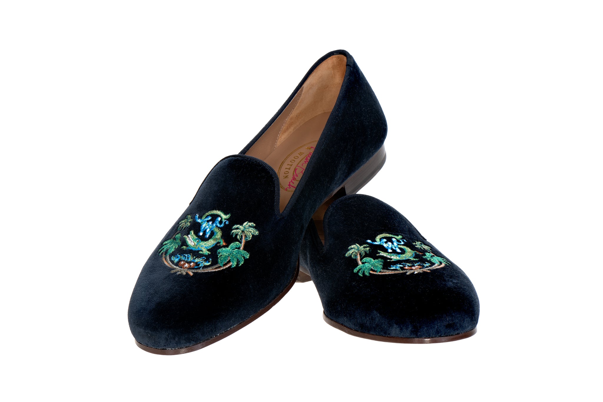 Palm Beach Crest Navy Velvet Slipper (Men)