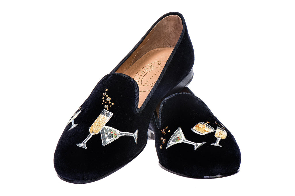 Our Celebrate Black Velvet Slipper (Women) item is photographed here against a white background.