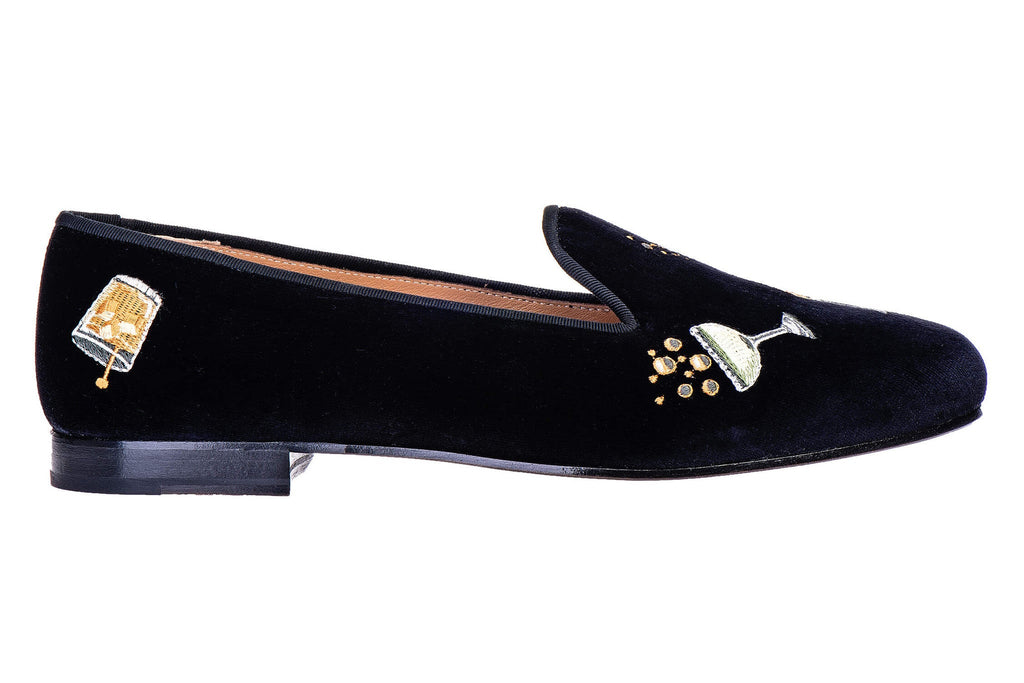Our Celebrate Black Velvet Slipper (Women) item is photographed here against a white background.