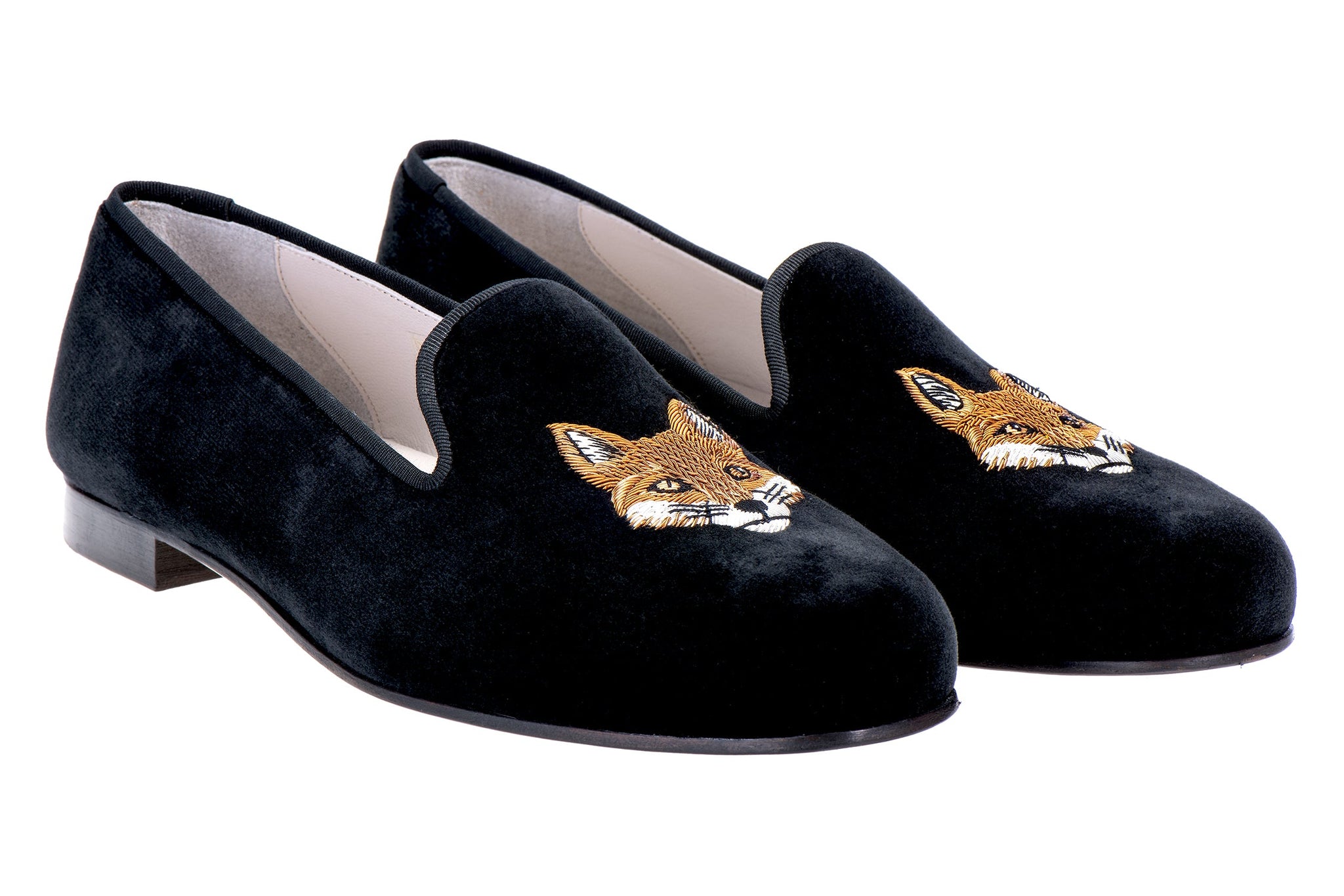 Stubbs & Wootton Fox Embroidered Houndstooth Slippers - Tan Trim Genuine Handmade Slippers for Men Women and Child | Stubbs  main image 3