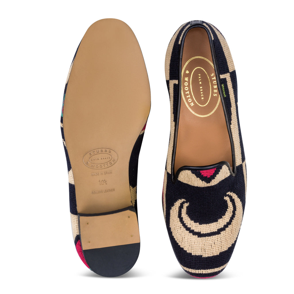Our Crest Black Needlepoint Slipper (Women) item is photographed here against a white background.