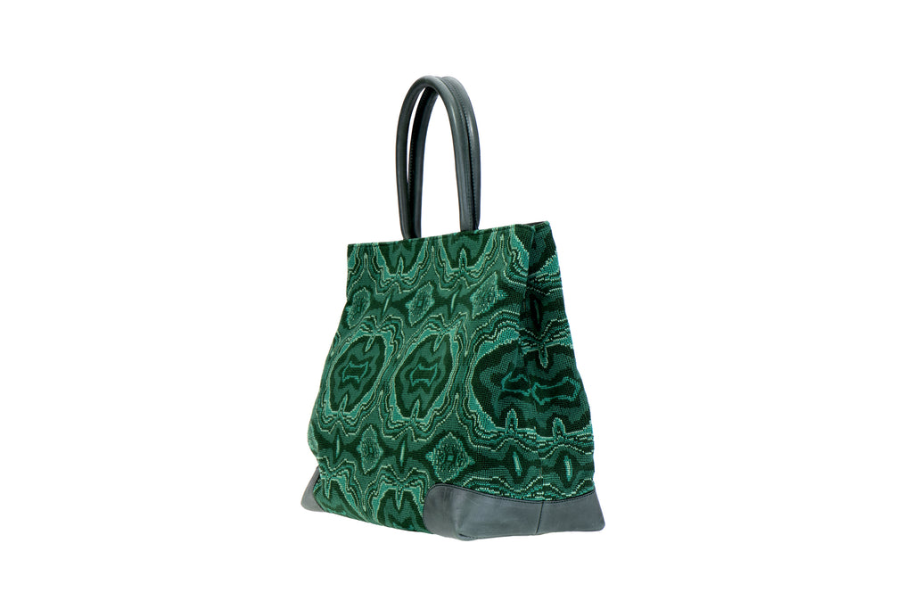 Our malachite tote on a white background.