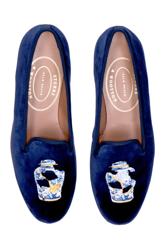 Our Shattered Ming Indigo Velvet Slipper (Women) item is photographed here against a white background.