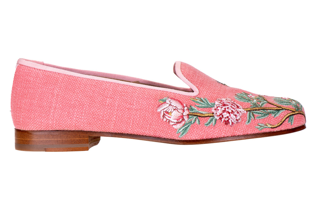 Our pink slipper with pink flowers on a white background.