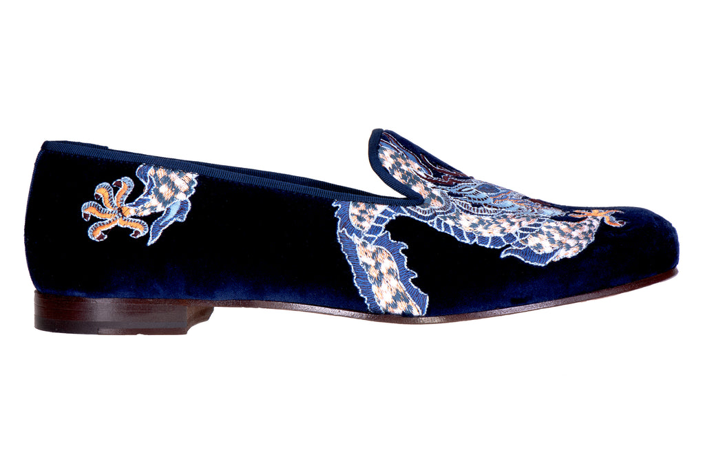 Our emperor indigo slipper item on a white background.