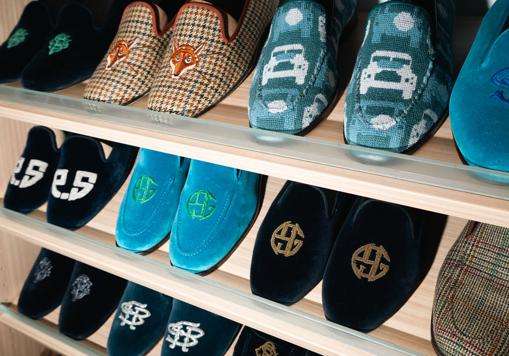 Collection of Stubbs & Wootton luxury velvet slippers.