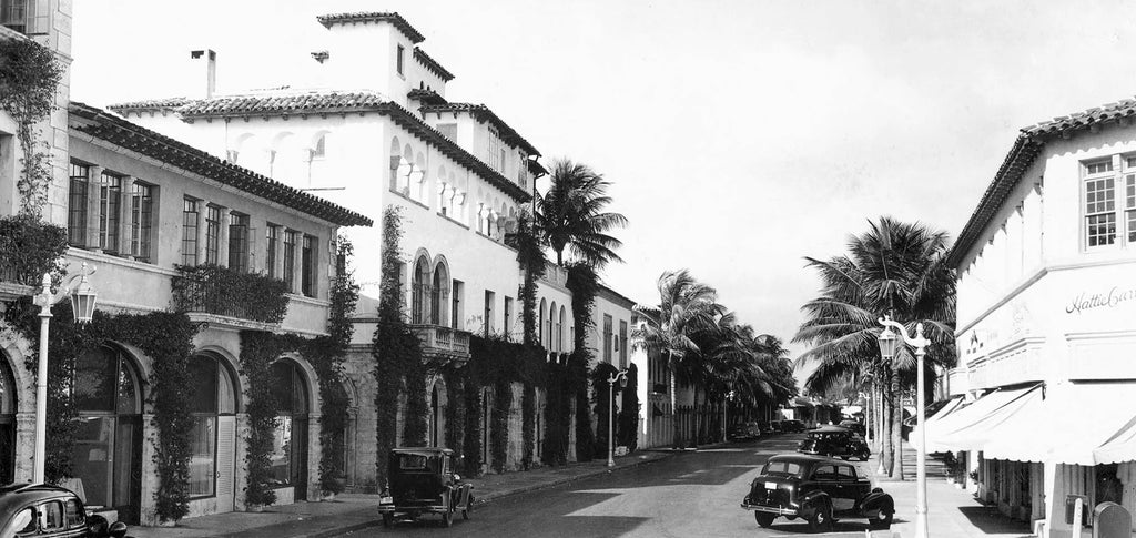 An old photograph of Worth Avenue in Palm Beach, Florida.