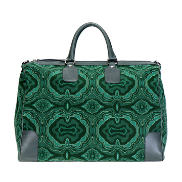 Our malachite weekender on a white background.