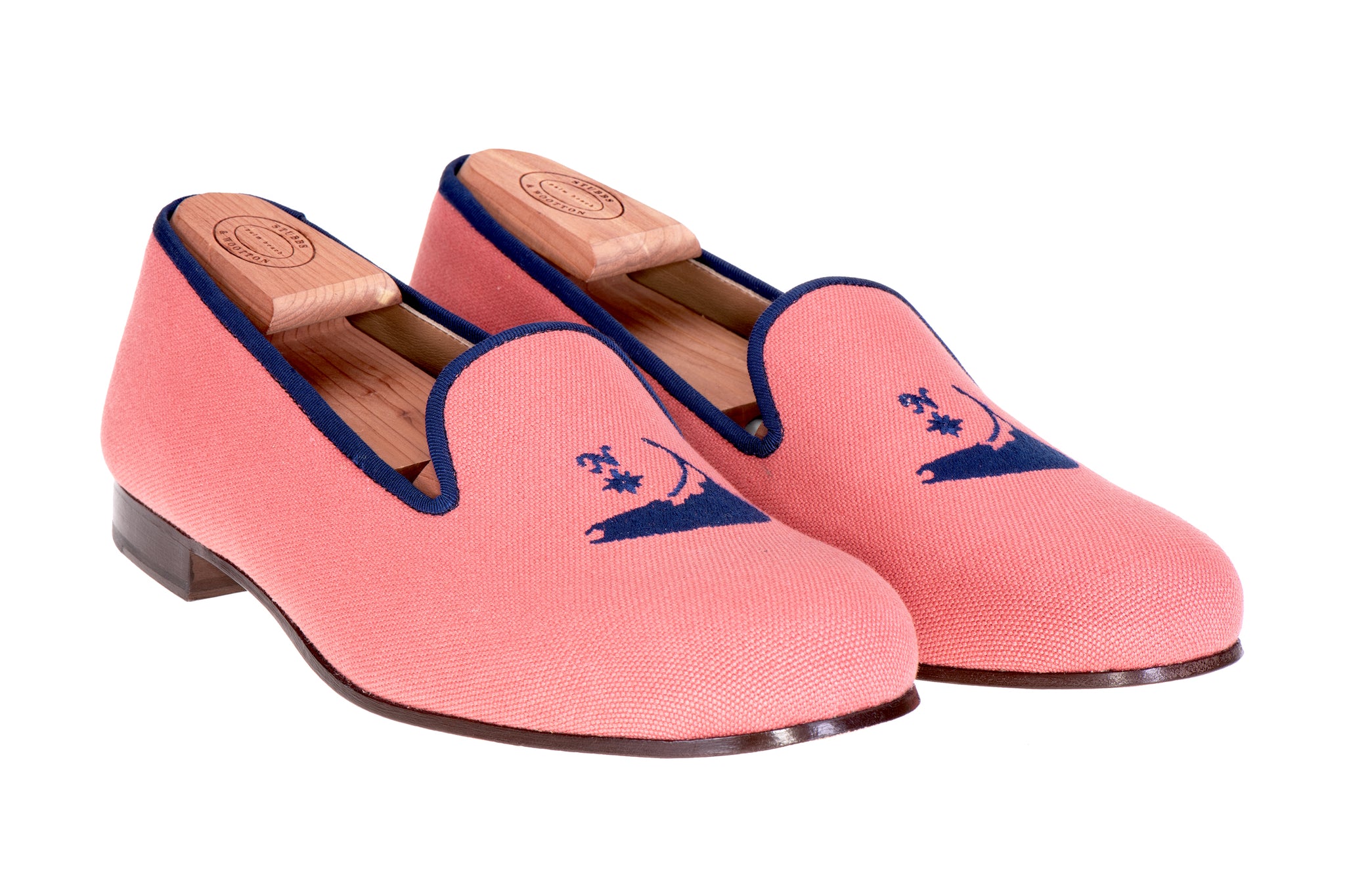 美品STUBBS & WOOTTON RIGHT LEFT Stubbs & Wootton Canvas Embroidered Accent Loafers - Blue