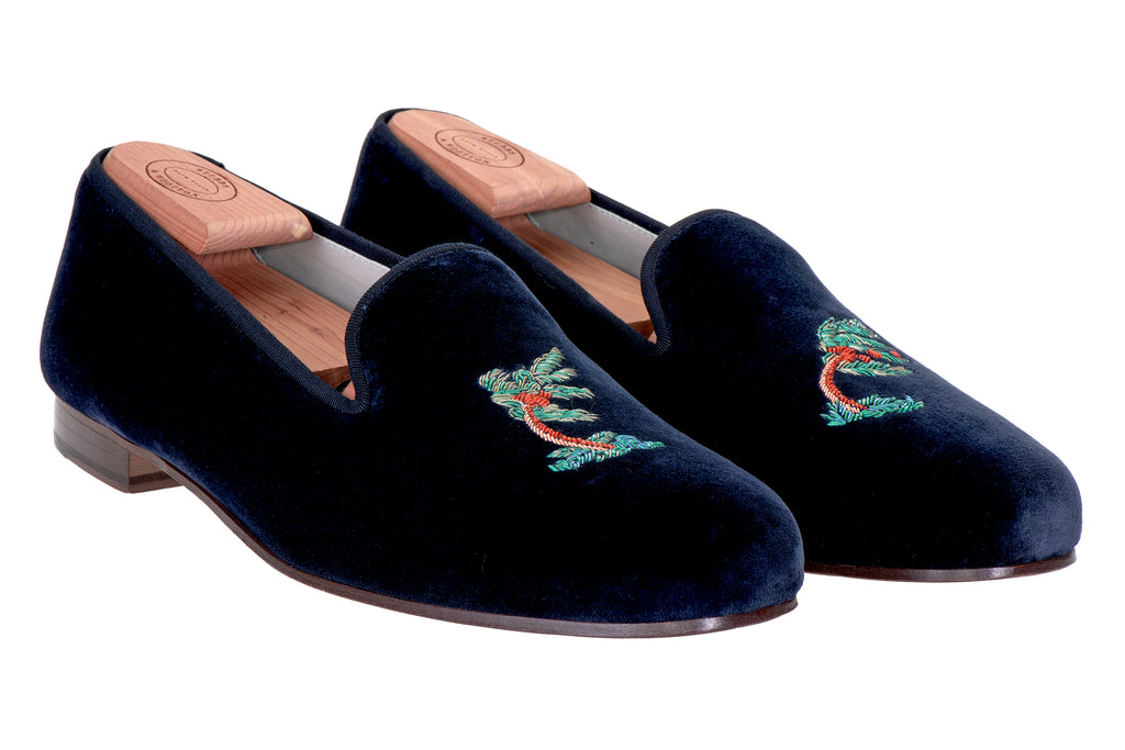 Our storm midnight slipper on a white background.