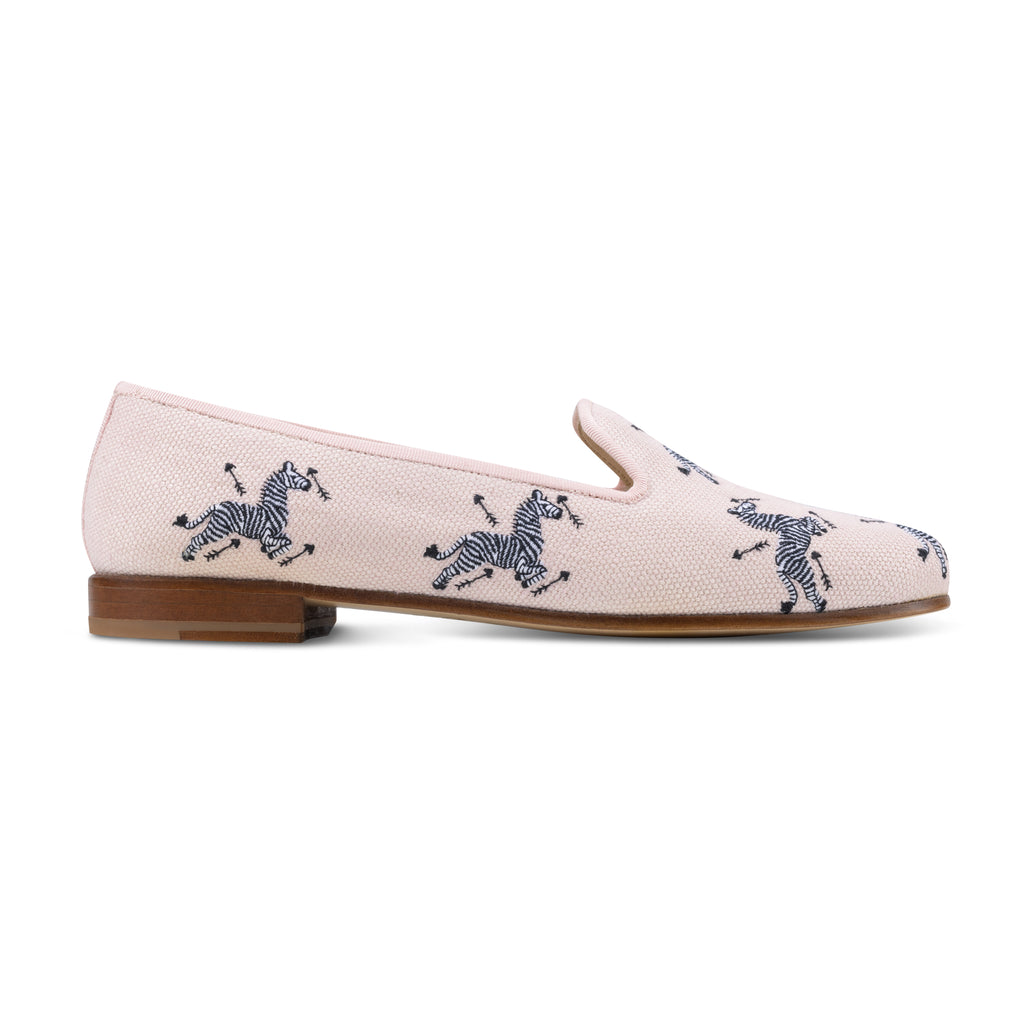 Our Allover Zebra Blush Linen Slipper (Women) item is photographed here against a white background.