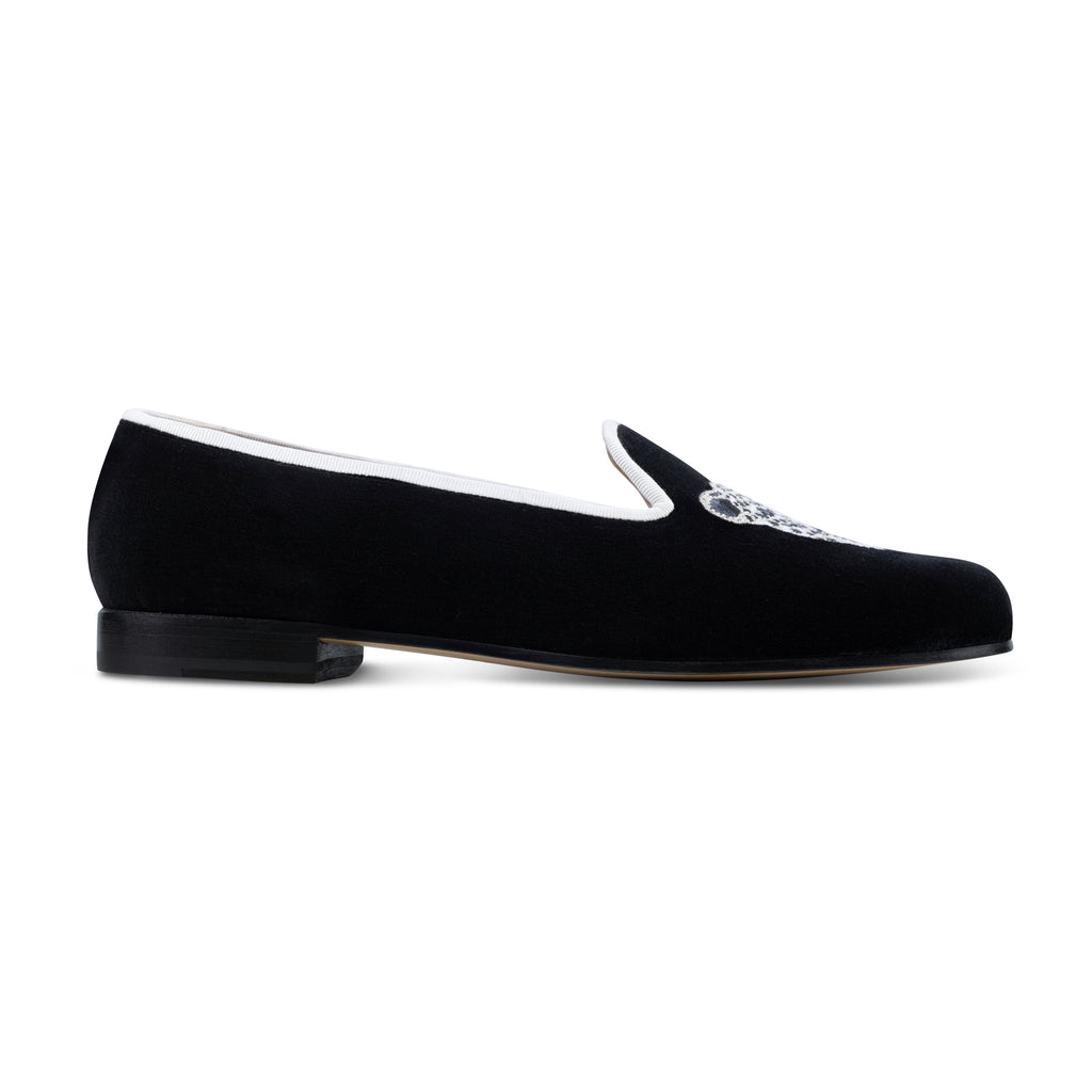 Our Jeweled Leopard Noir Velvet Slipper (Women) item is photographed here against a white background.