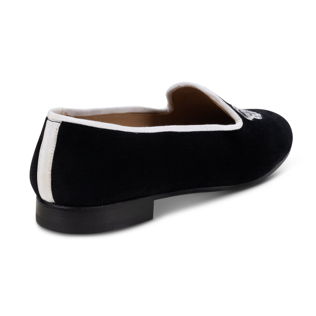 Our Jeweled Leopard Noir Velvet Slipper (Women) item is photographed here against a white background.