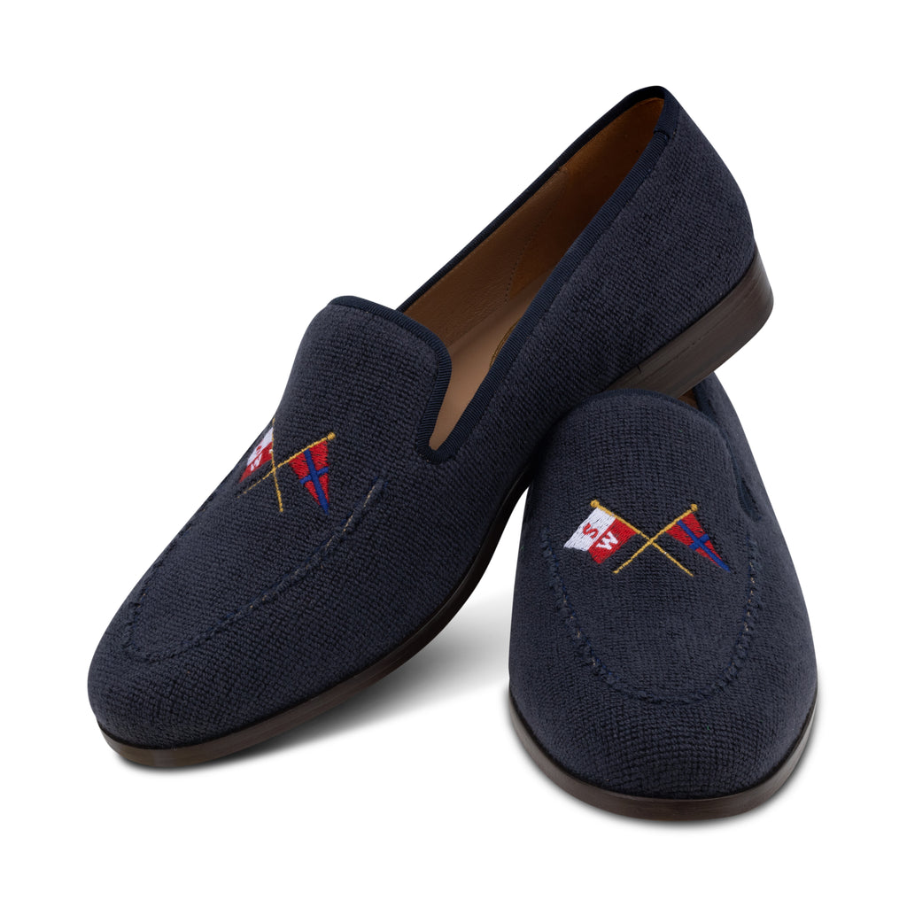 Our Burgee Navy Needlepoint Venetian (Men) item is photographed here against a white background.