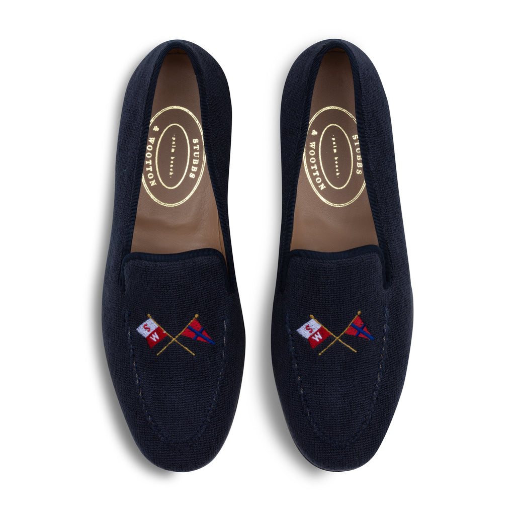 Our Burgee Navy Needlepoint Venetian (Men) item is photographed here against a white background.