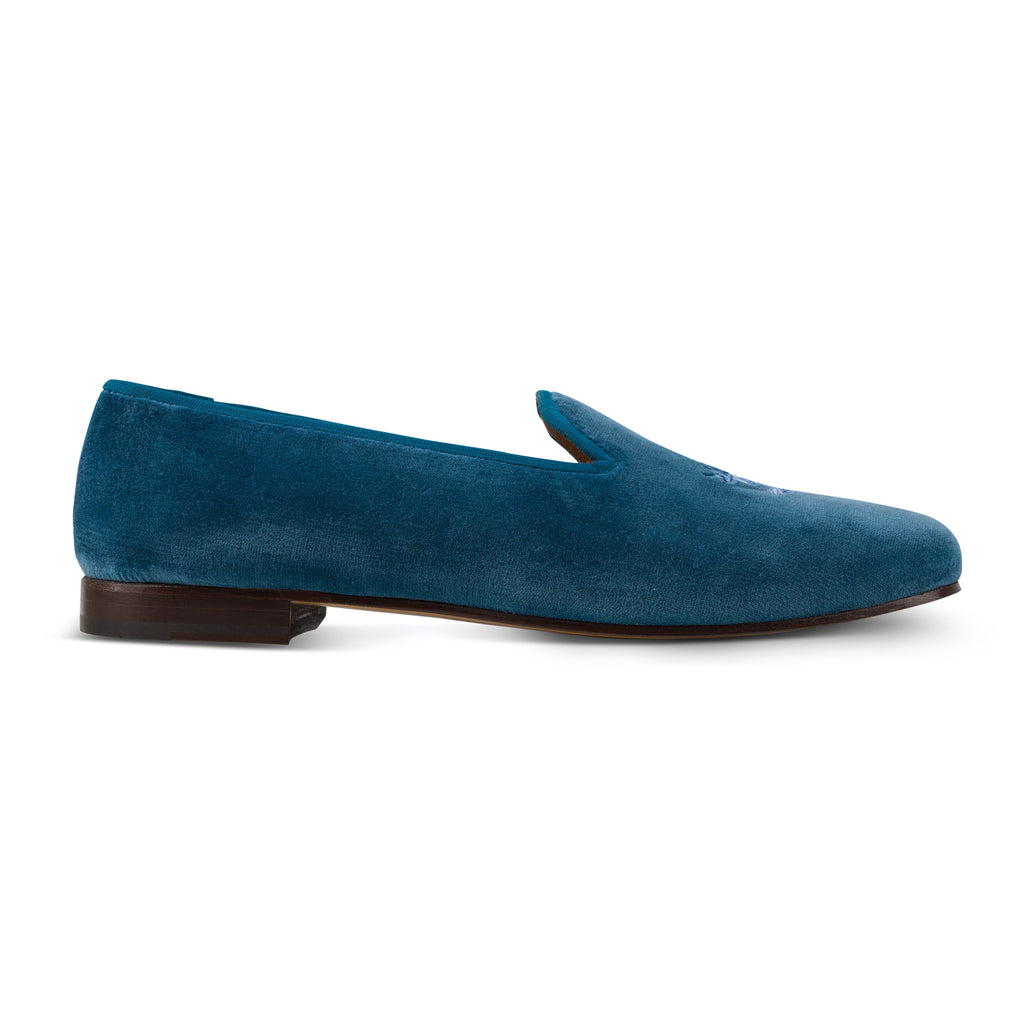 Our Dutch Cobalt Velvet Slipper (Men) item is photographed here against a white background.