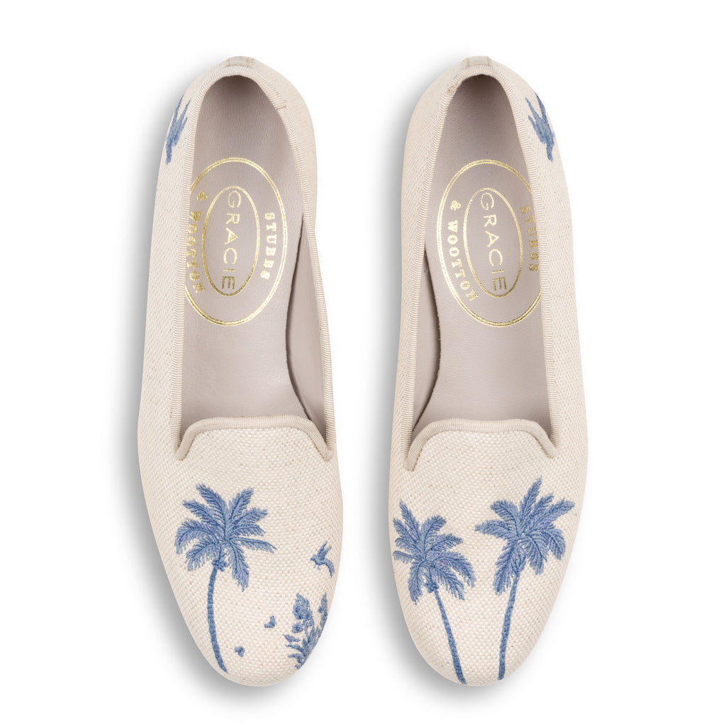 Our Palms Ivory Linen Slipper (Women) item is photographed here against a white background.