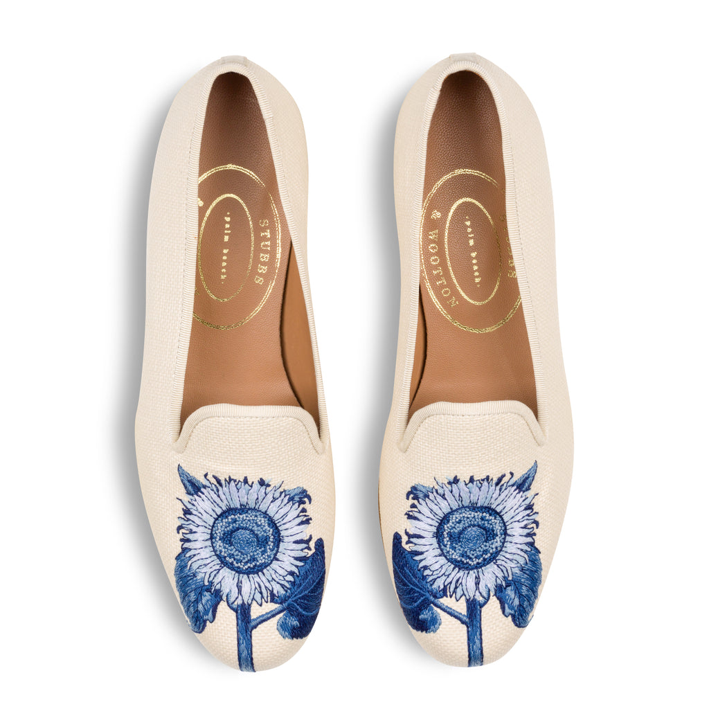 Our sunflower panama slipper on a white background.