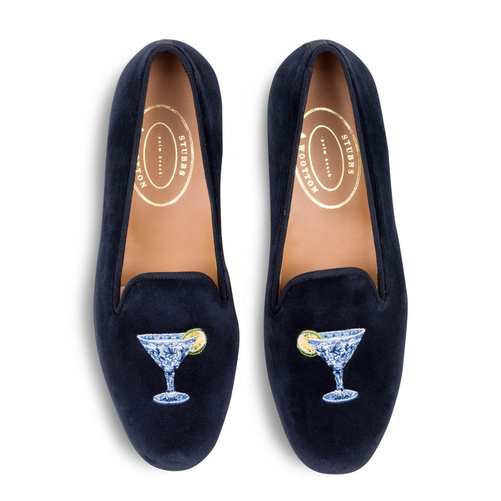 Our Martini Navy Velvet Slipper (Men) item is photographed here against a white background.