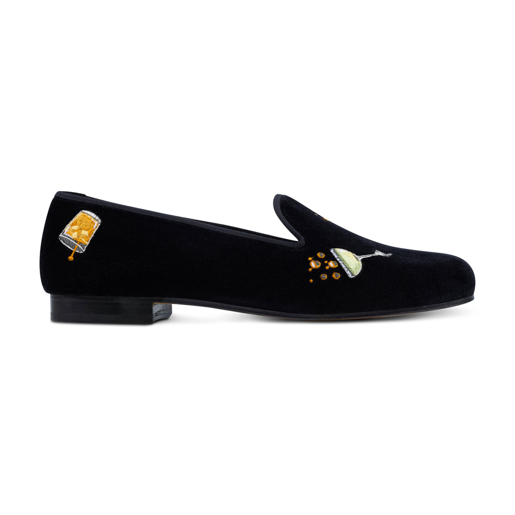 Our Celebrate Black Velvet Slipper (Men) item is photographed here against a white background.