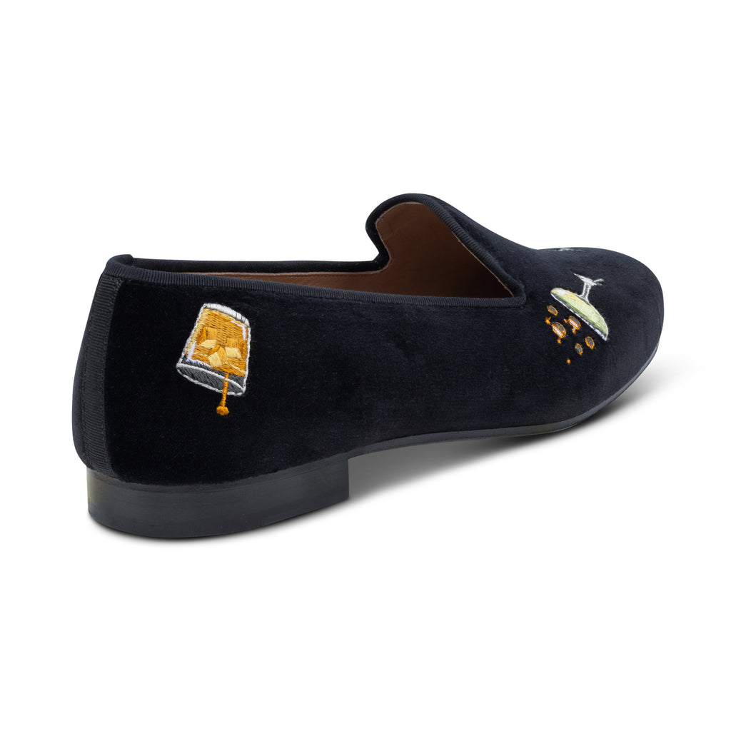 Our Celebrate Black Velvet Slipper (Men) item is photographed here against a white background.