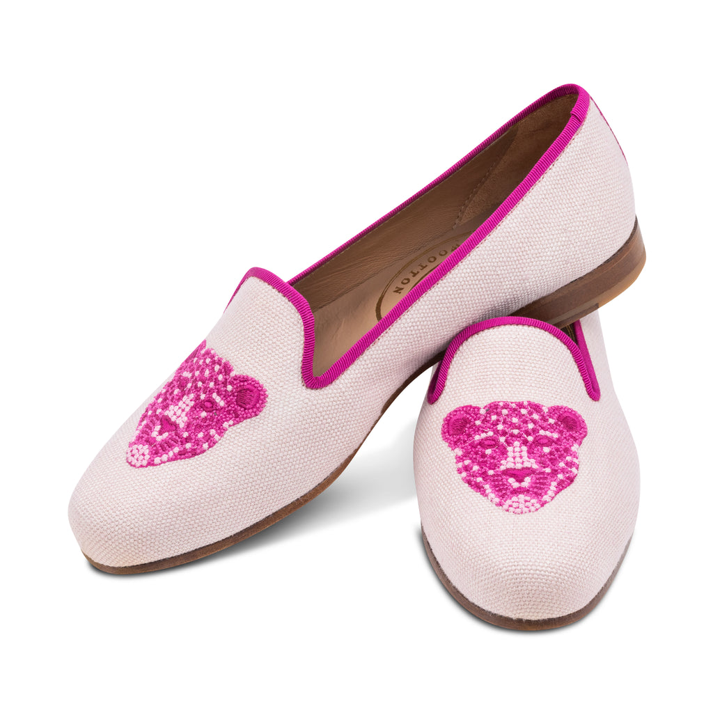 Our Jeweled Leopard Blush Linen Slipper (Women) item is photographed here against a white background.