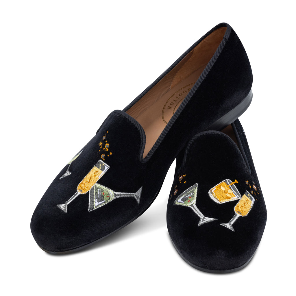 Our Celebrate Black Velvet Slipper (Men) item is photographed here against a white background.