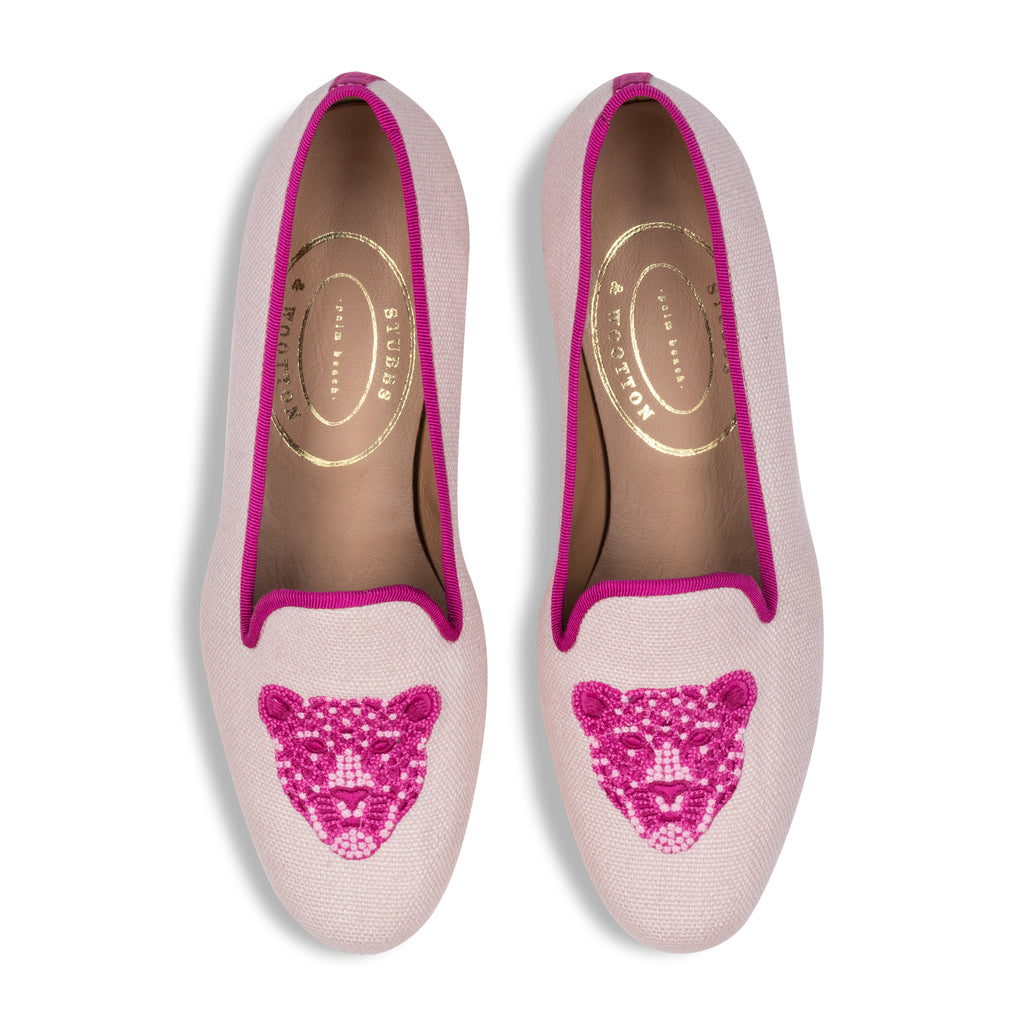 Our Jeweled Leopard Blush Linen Slipper (Women) item is photographed here against a white background.