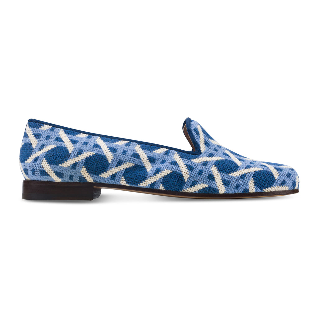 Our Cane Azure Needlepoint Slipper (Women) item is photographed here against a white background.