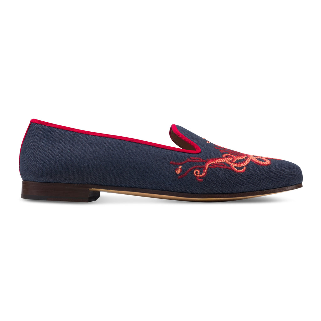Our Octopus Navy Linen Slipper (Men) item is photographed here against a white background.