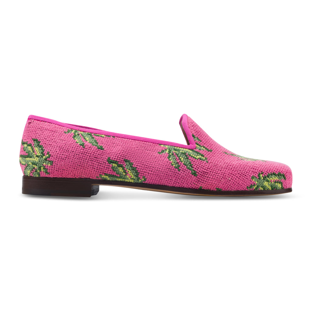 Our Hemp Pink Needlepoint Slipper (Women) item is photographed here against a white background.