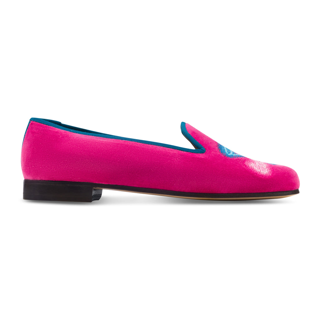 Our Cocktails Fuchsia Velvet Slipper (Women) item is photographed here against a white background.