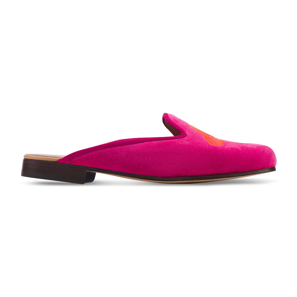 Our Beam Fuchsia Velvet Mule (Women) item is photographed here against a white background.