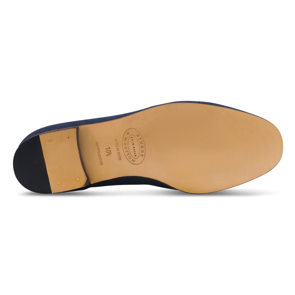 Our Octopus Navy Linen Slipper (Men) item is photographed here against a white background.