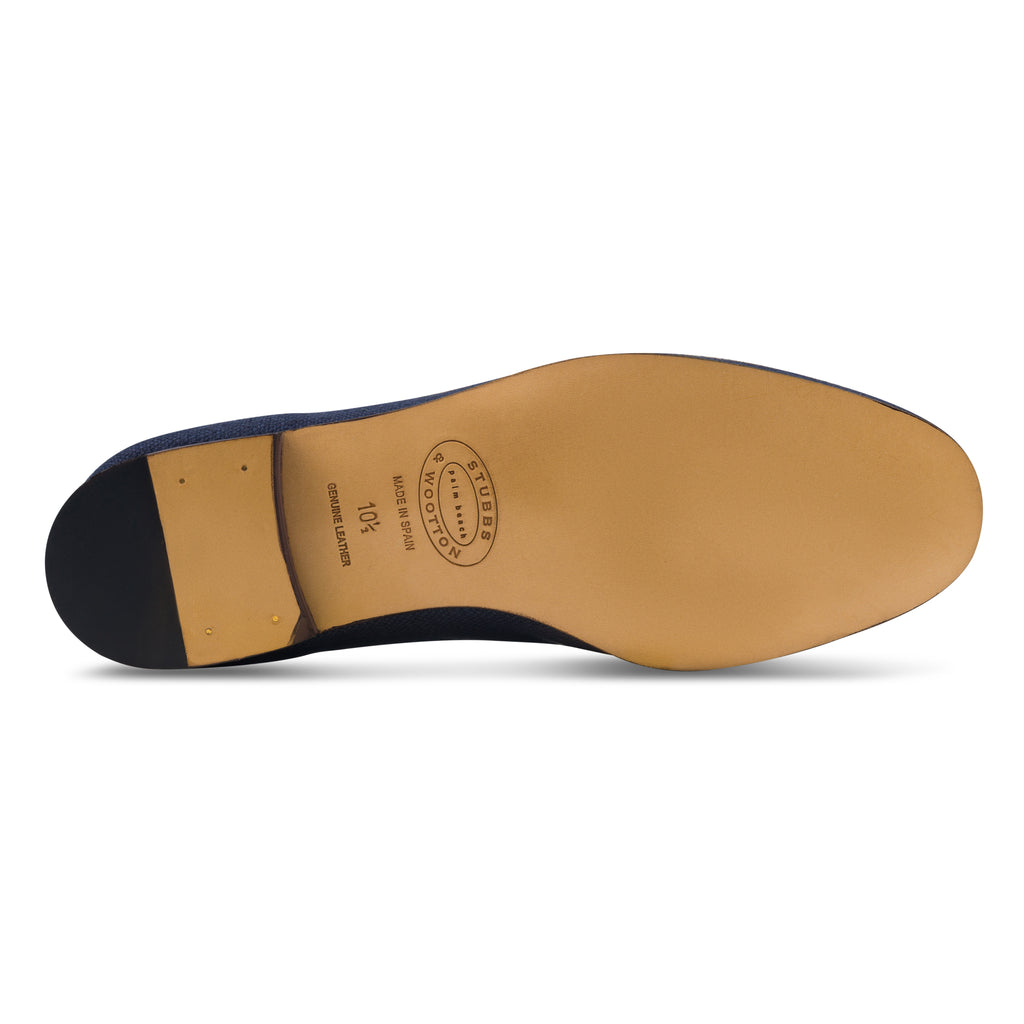 Our Pegasus Navy Linen Slipper (Men) item is photographed here against a white background.