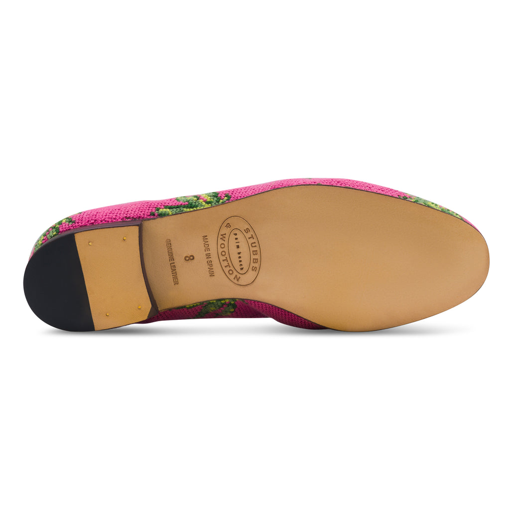 Our Hemp Pink Needlepoint Slipper (Women) item is photographed here against a white background.