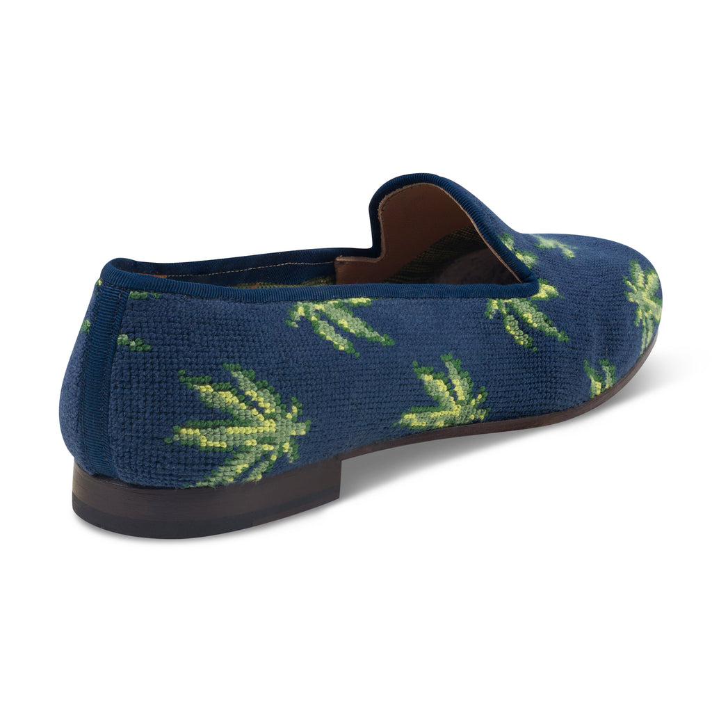 Our Hemp Navy Needlepoint Slipper (Women) item is photographed here against a white background.
