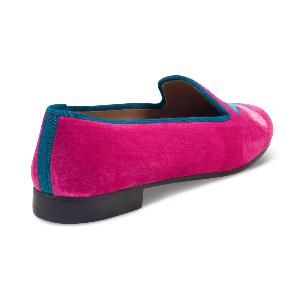 Our Cocktails Fuchsia Velvet Slipper (Women) item is photographed here against a white background.