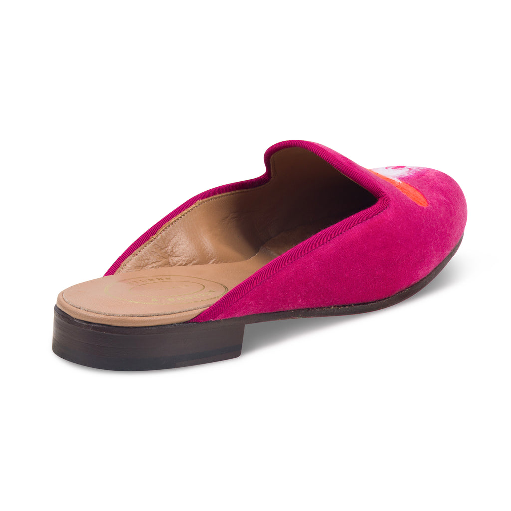 Our Beam Fuchsia Velvet Mule (Women) item is photographed here against a white background.