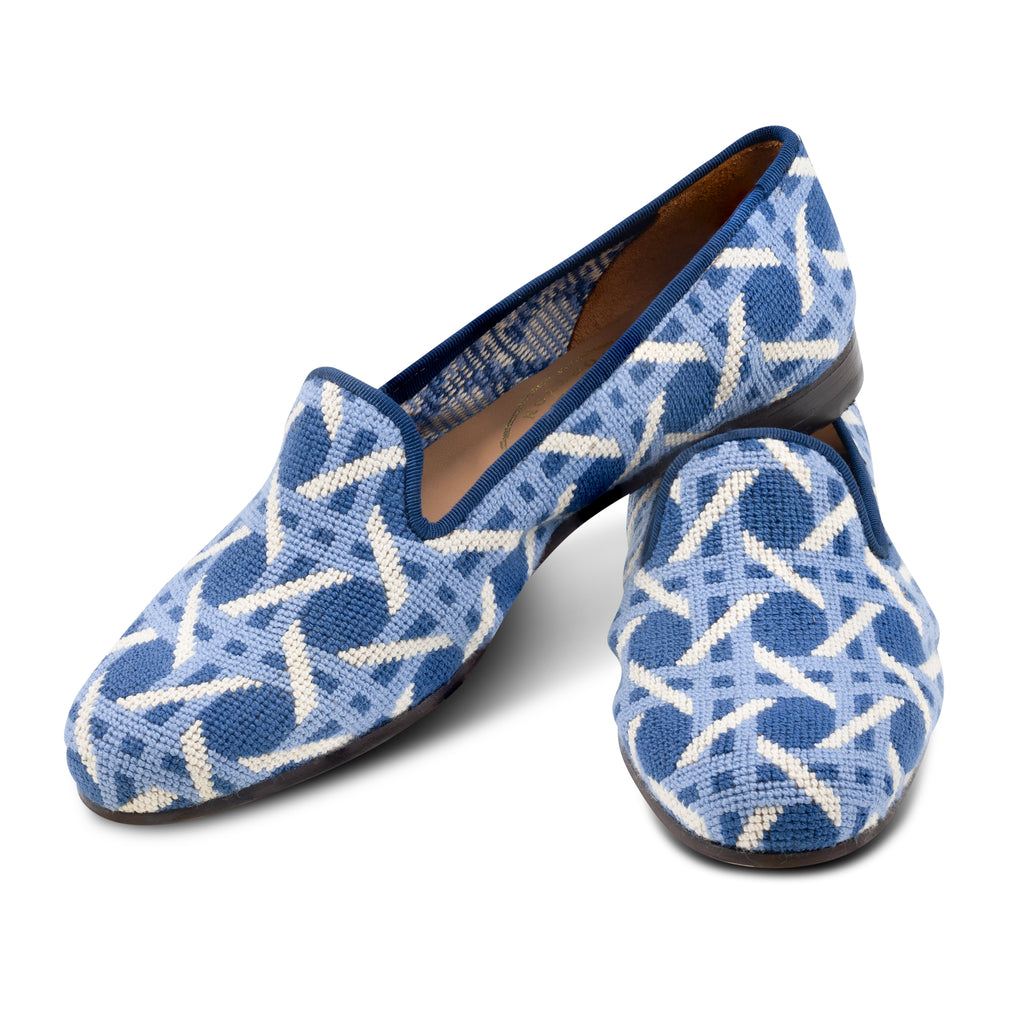 Our Cane Azure Needlepoint Slipper (Women) item is photographed here against a white background.
