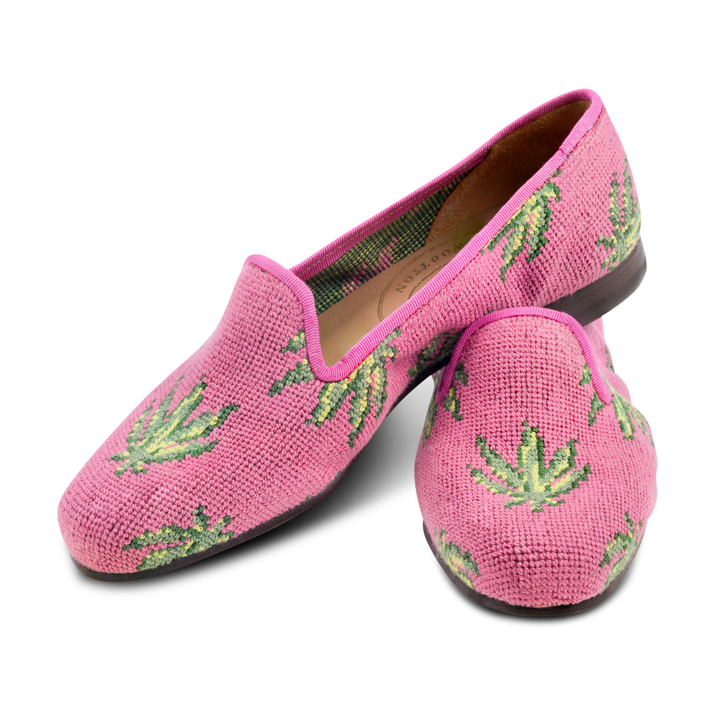 Our Hemp Pink Needlepoint Slipper (Women) item is photographed here against a white background.