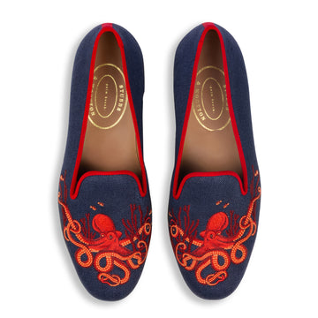 Our Octopus Navy Linen Slipper (Men) item is photographed here against a white background.