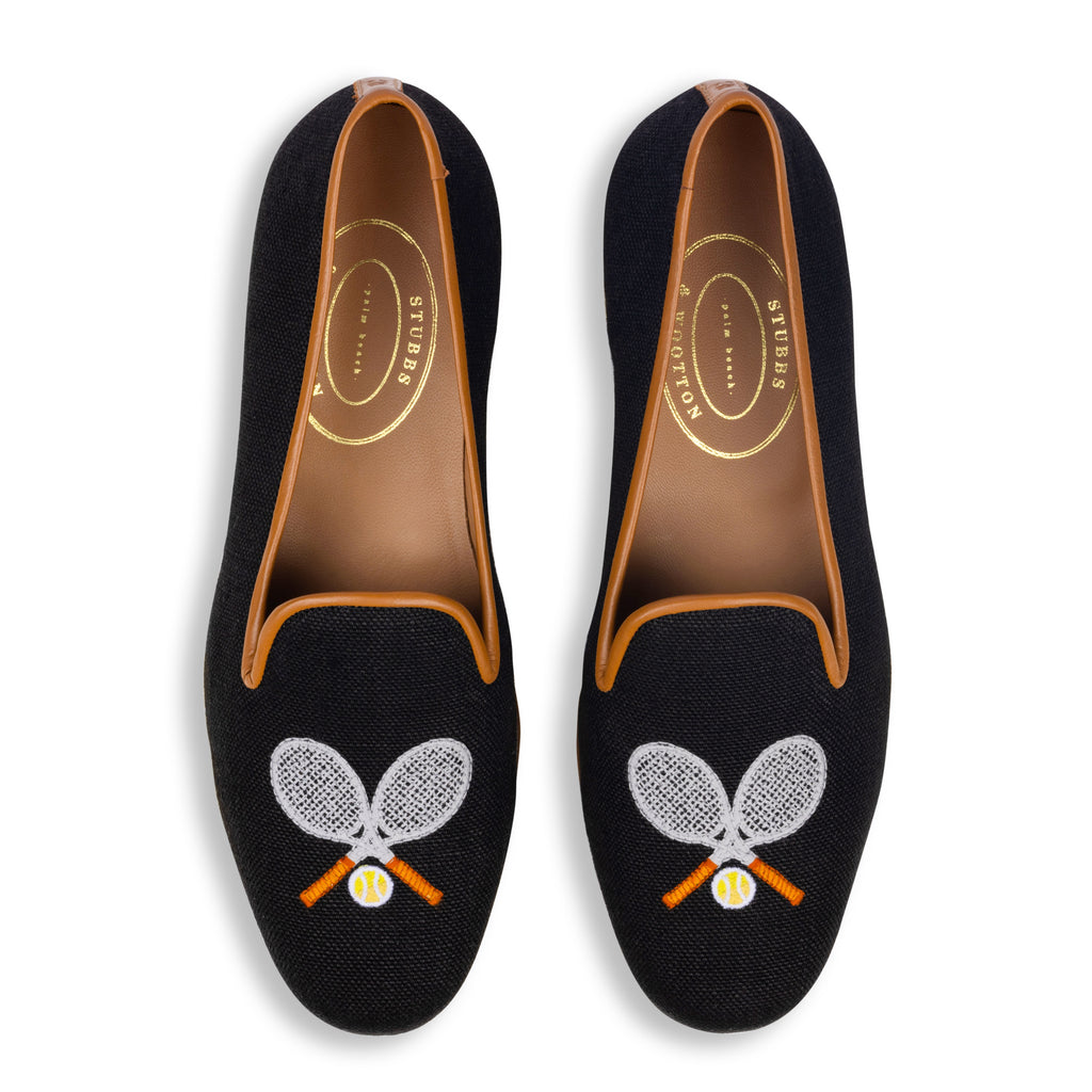 Our Tennis Noir Linen Slipper (Men) item is photographed here against a white background.