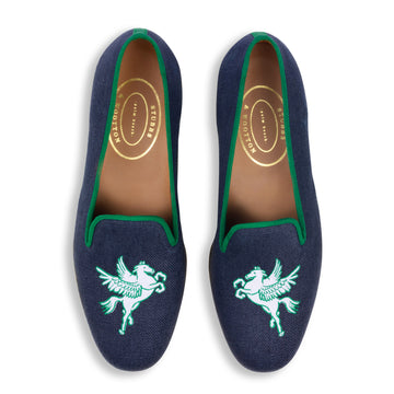 Our Pegasus Navy Linen Slipper (Men) item is photographed here against a white background.
