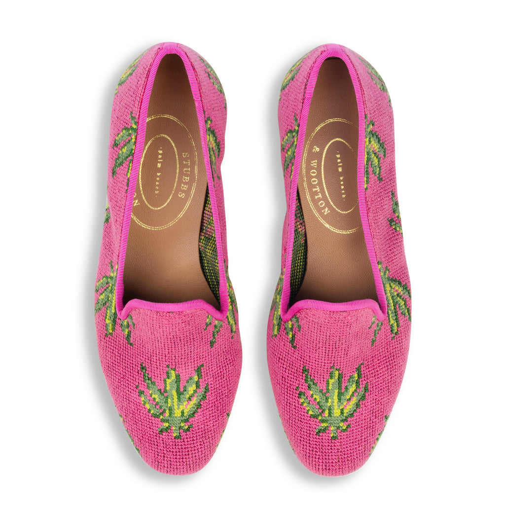 Our Hemp Pink Needlepoint Slipper (Women) item is photographed here against a white background.