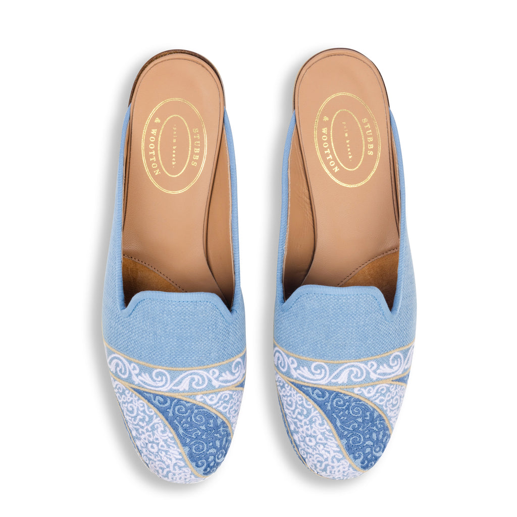 Our Paisley Fountain Linen Mule (Women) item is photographed here against a white background.